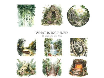 Jungle Mystery - Travel Clipart, Tropical, Summer Safari | 52 PNG