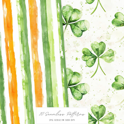 Lucky Cottage - St. Patrick's Day Seamless Patterns, Floral, Shamrock | 10 JPEG