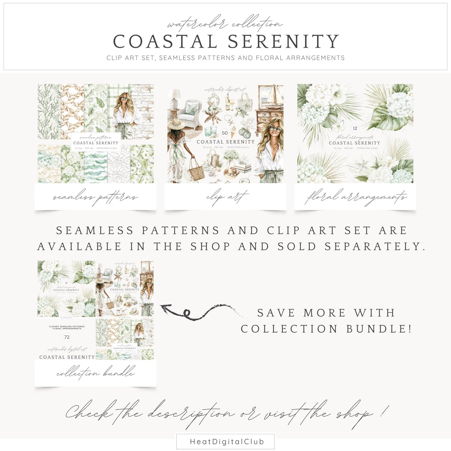Coastal Serenity - Floral Arrangements, Botanical Clipart | 12 PNG