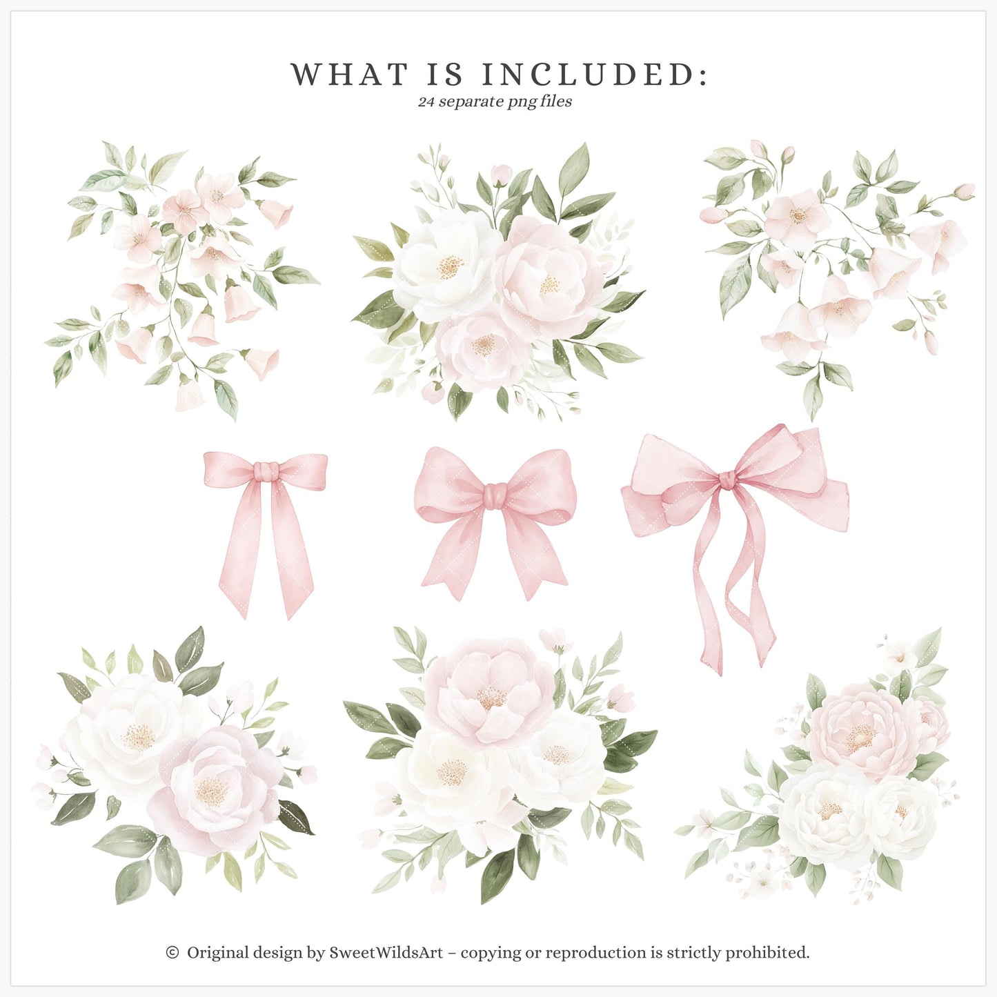 Sweet Fairyland - Floral Arrangements, Pink White Peonies, Garden Bows | 24 PNG