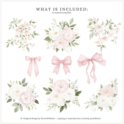 Sweet Fairyland - Floral Arrangements, Pink White Peonies, Garden Bows | 24 PNG