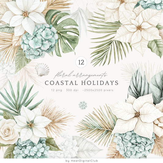 Coastal Holidays - Floral Arrangement, Cozy Christmas Clipart, Winter | 12 PNG
