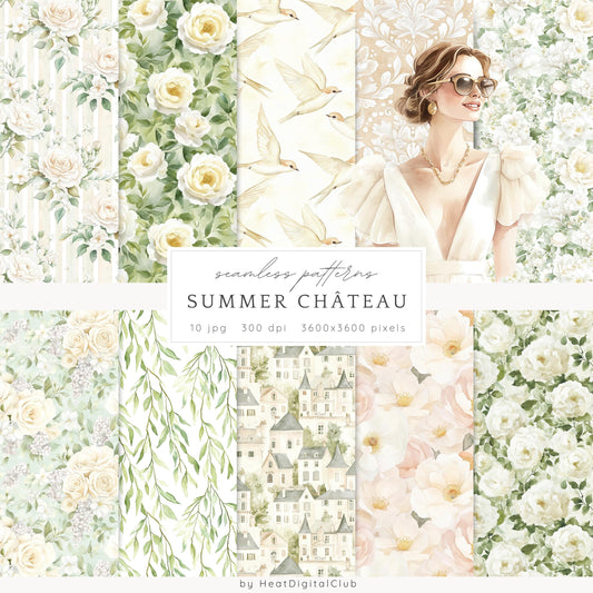 Summer Château - Seamless Patterns,French, Garden Pattern | 10 JPEG