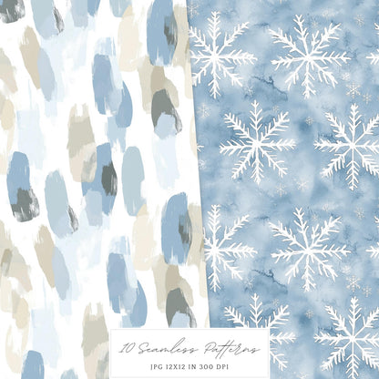 Frosty Coziness - Seamless Patterns, Winter Rustic, Snowflakes | 10 JPEG