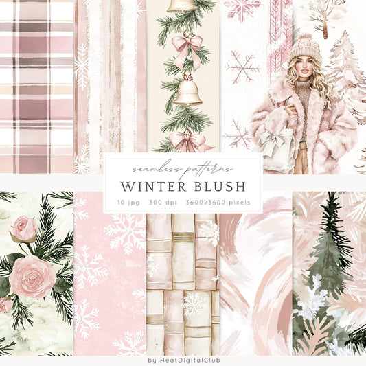 Winter Blush - Seamless Patterns, Rustic, Snowflakes | 10 JPEG