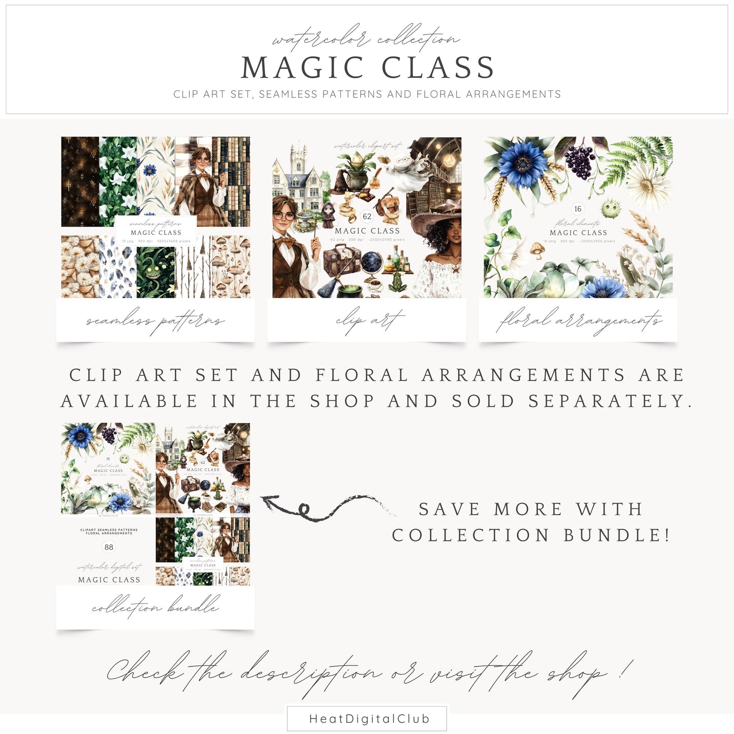 Magic Class - Seamless Patterns, Books, Runes, Mushrooms | 10 JPEG