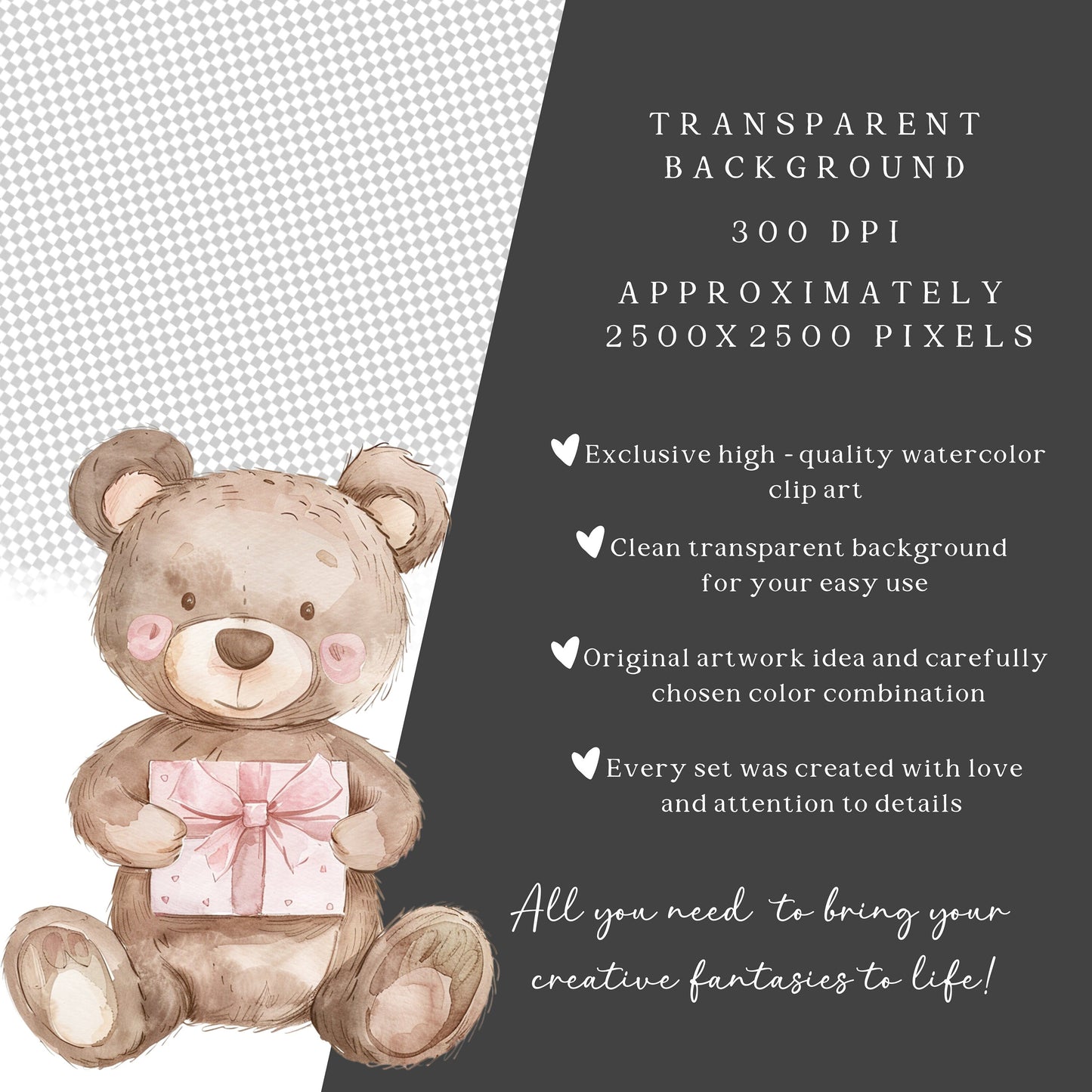 Sweet Teddies - Pink Teddy Bear, Nursery Animal Clipart, Cute Party Invite | 24 PNG