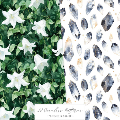 Magic Class - Seamless Patterns, Books, Runes, Mushrooms | 10 JPEG