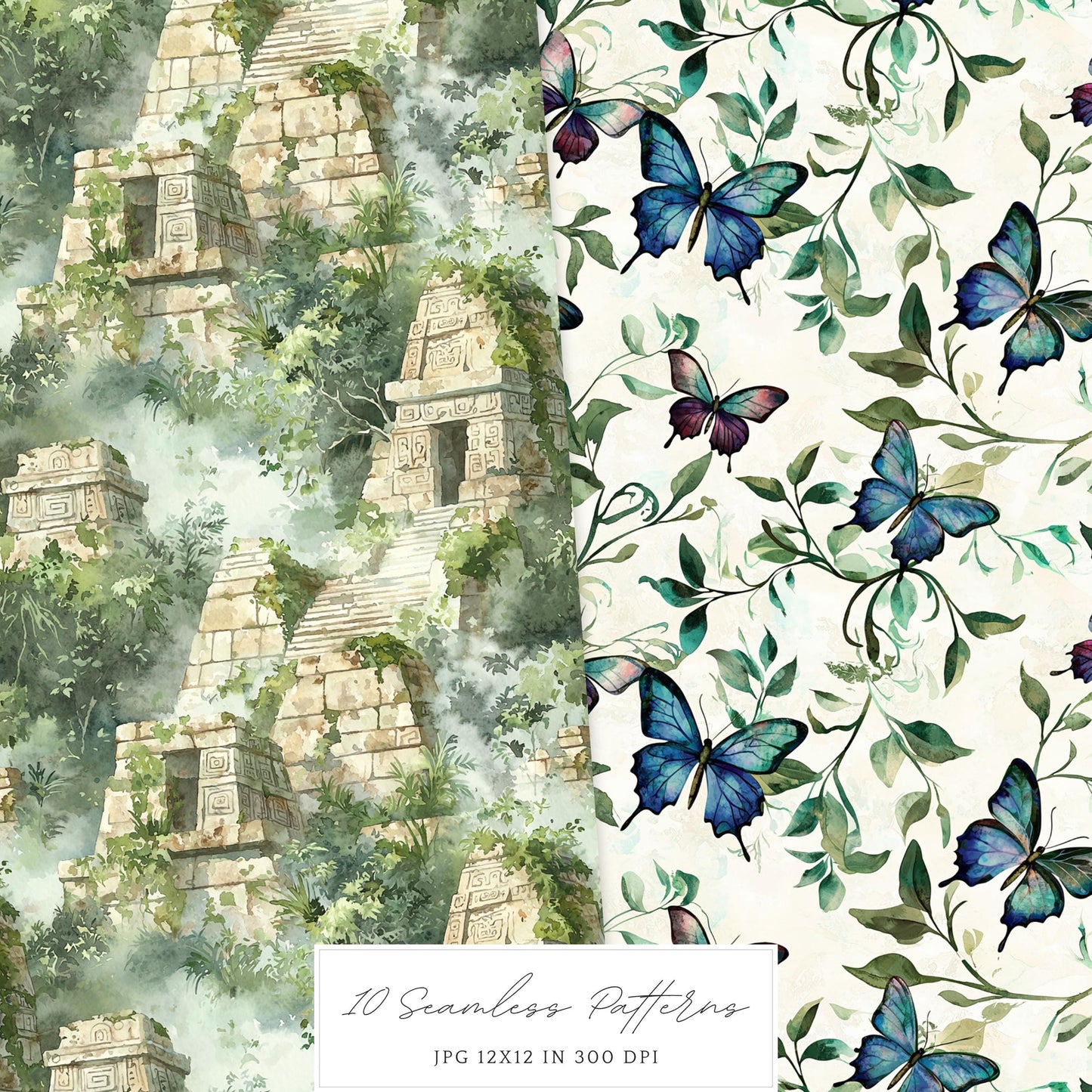 Jungle Mystery - Seamless Patterns, Leopard Print, Floral, Tropical | 10 JPEG