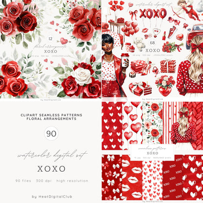 XOXO - Collection Bundle,Valentines Day Clipart, Romantic, Love | 90 PNG/JPEG