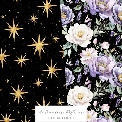A Touch Of Magic - Witch Seamless Patterns, Celestia, Floral | 10 JPEG