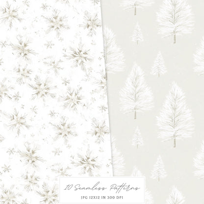 Vanilla Winter - Seamless Patterns, Cozy, Snowflakes | 10 JPEG