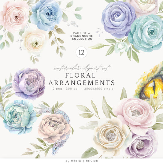 Dragoncore - Floral Arrangement, Elegant Clipart, Boho Pastel, Botanical | 12 PNG
