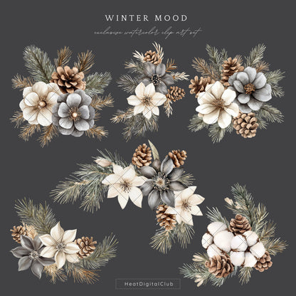 Winter Mood - Floral Arrangement, Cozy Clipart, Flowers, Poinsettia | 12 PNG