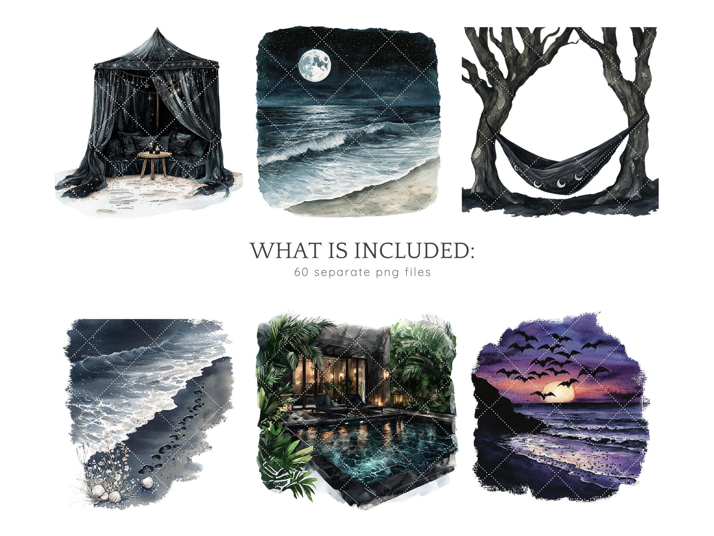 Gothic Summer - Goth Beach Time Clipart, Creepy | 60 PNG