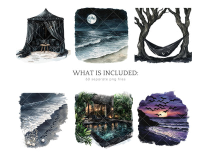 Gothic Summer - Goth Beach Time Clipart, Creepy | 60 PNG