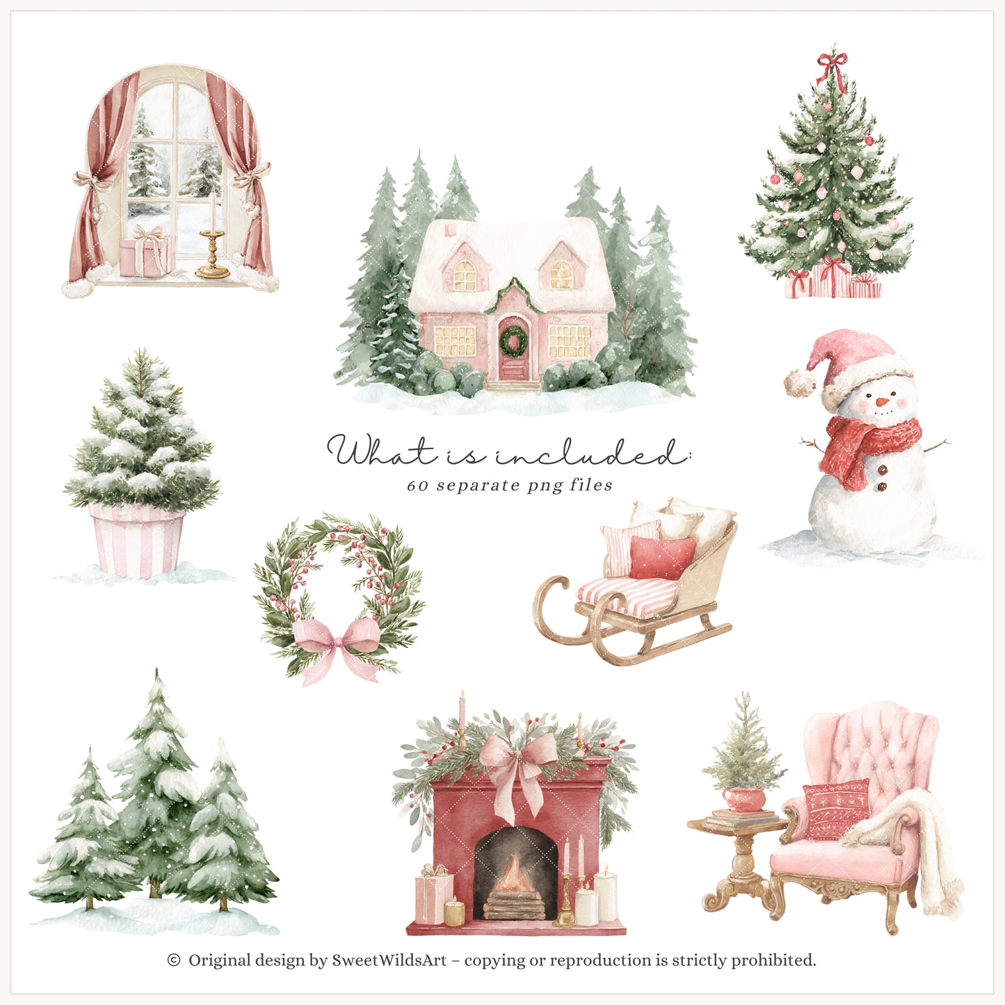 Holly Jolly - Christmas Clipart, Cute Holiday Baby Animals, Kids Holiday | 60 PNG