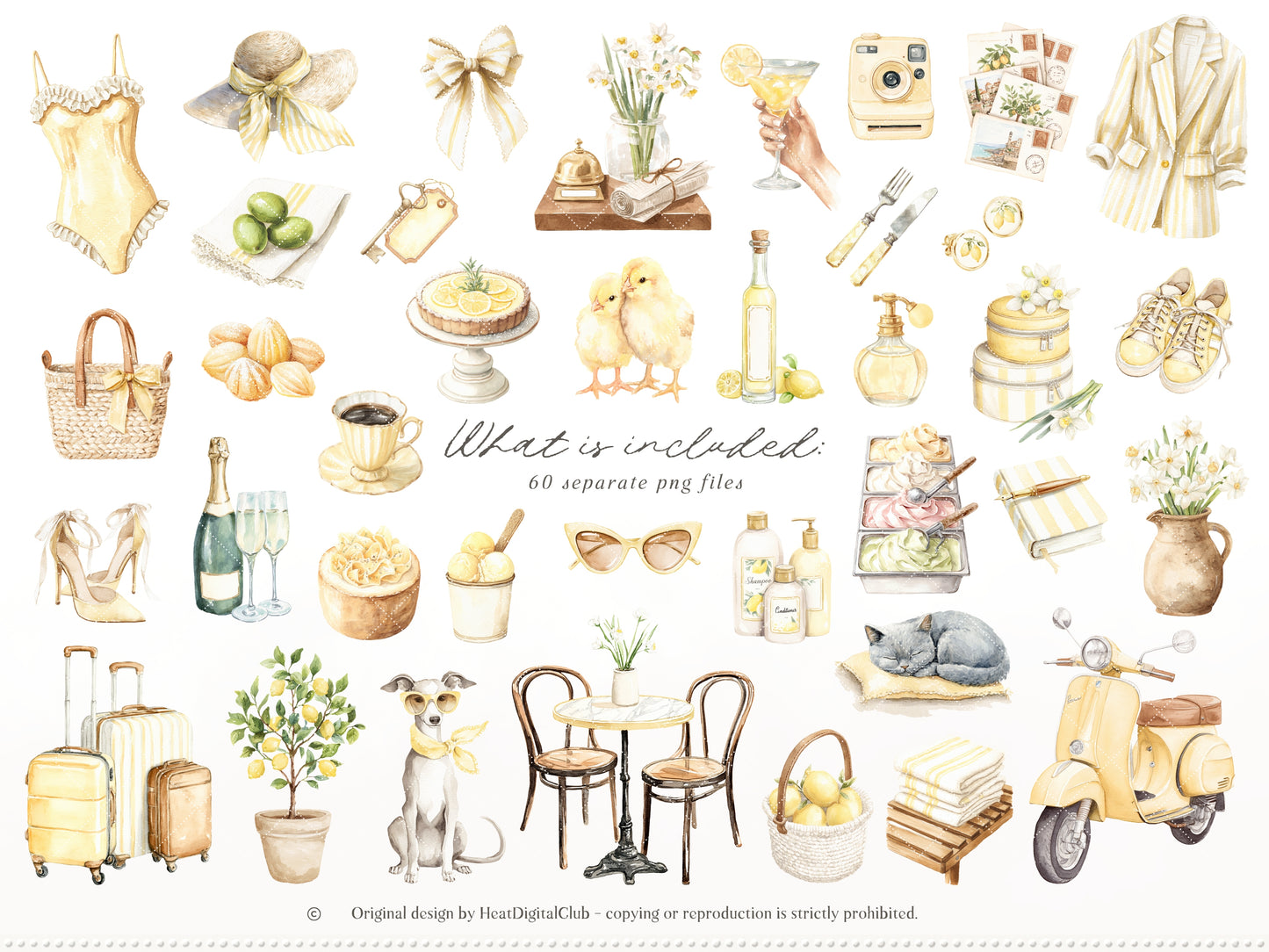 Summer Aperitivo - Italian Lemon Clipart, Limoncello Aesthetic, Citrus, Mediterranean Travel | 60 PNG