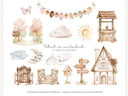 Gentle October - Watercolor Fall Animals Clipart Bundle, Kids Woodland PNG Collection | 60 PNG