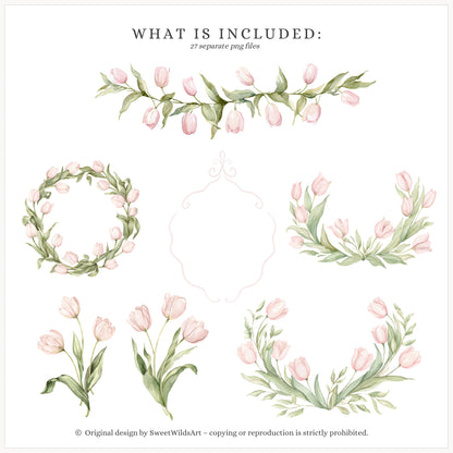 Sweet Meadow - Floral Arrangements Clipart, Spring Tulips, Pink Cottage, Easter Bouquet, Nursery