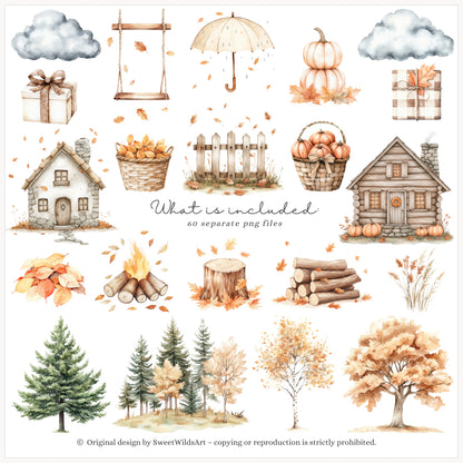 Autumn Woods - Woodland Animals Clipart, Cute Fall Forest Baby | 60 PNG