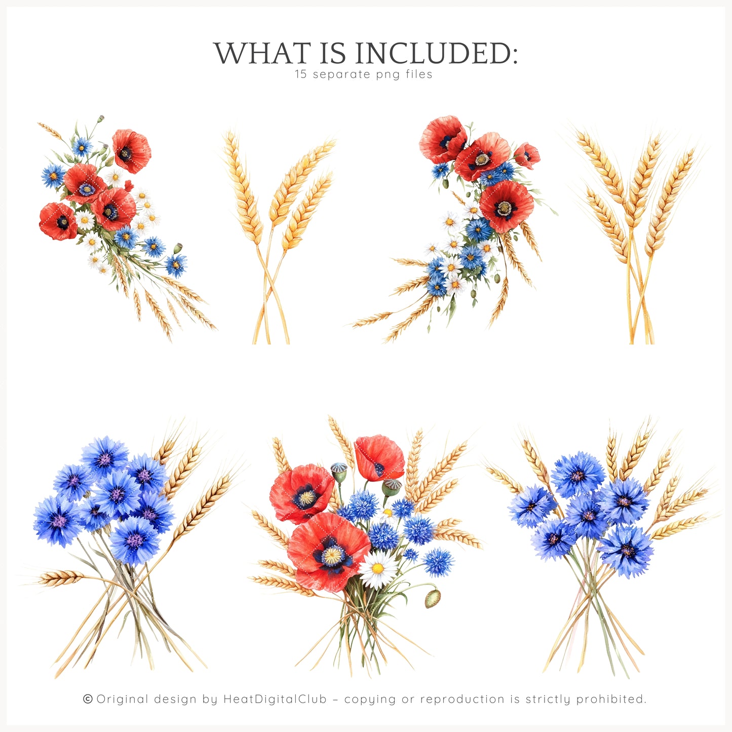 Alpine Summer - Floral Arrangements Clipart, Poppies and Cornflowers | 12 PNG