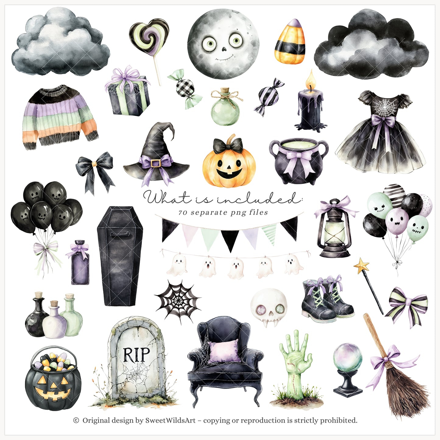 Bootiful Things - Cute Halloween Clipart, Spooky, Witch , Ghosts, Mummy | 70 PNG