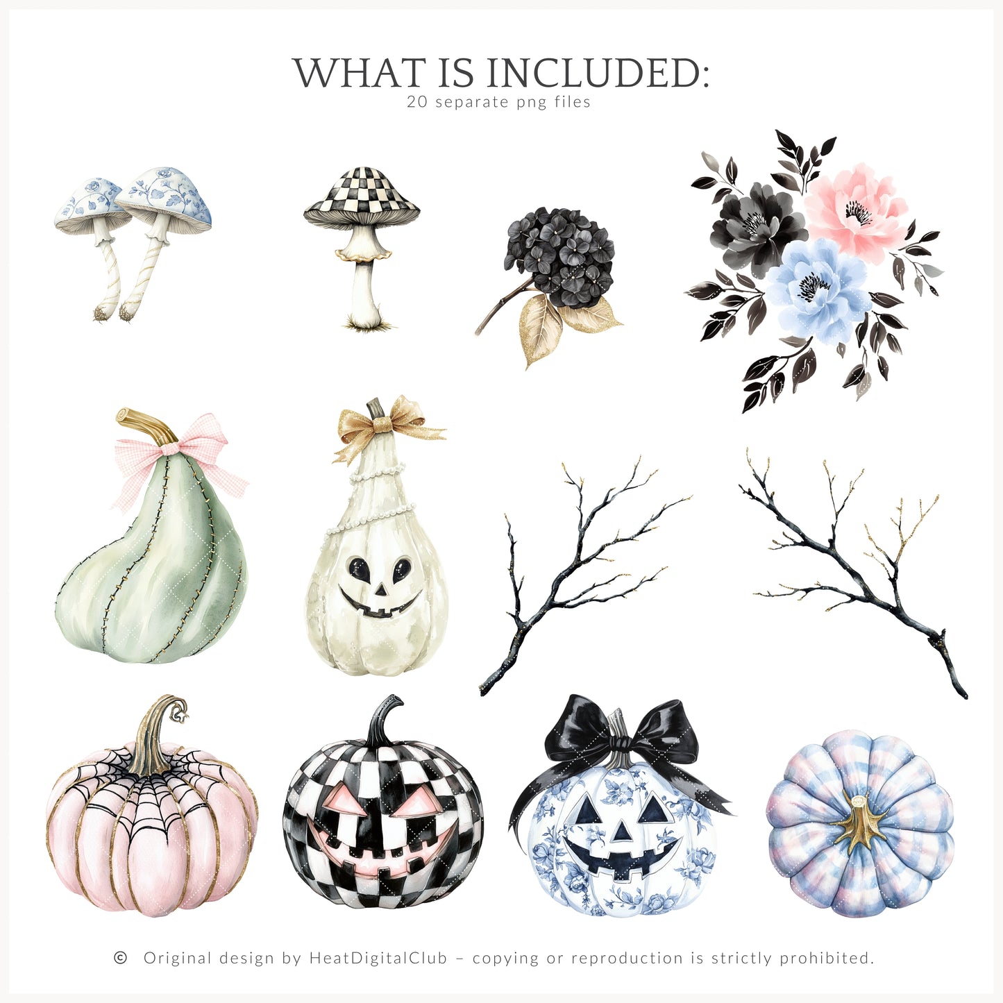 Chic to Death - Floral Arrangements, Grandmillennial Halloween, Pumpkins | 20 PNG