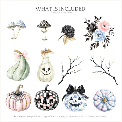 Chic to Death - Floral Arrangements, Grandmillennial Halloween, Pumpkins | 20 PNG
