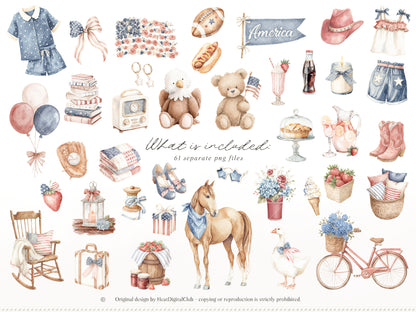 Quiet Americana - 4th of July Clipart, Vintage Summer, Independence Day, Patriotic | 61 PNG