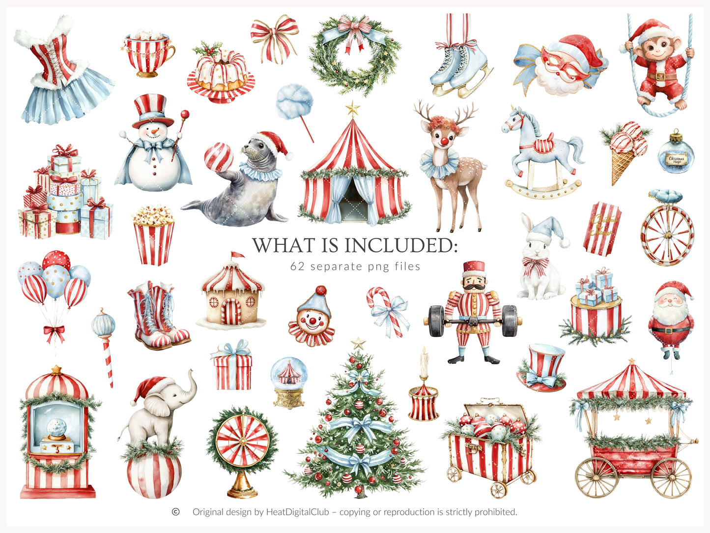 Holiday Circus - Christmas Clipart, Cute Festive Animals, Holiday Carnival  | 62 PNG