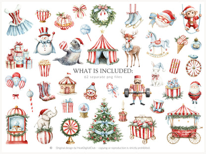 Holiday Circus - Christmas Clipart, Cute Festive Animals, Holiday Carnival  | 62 PNG