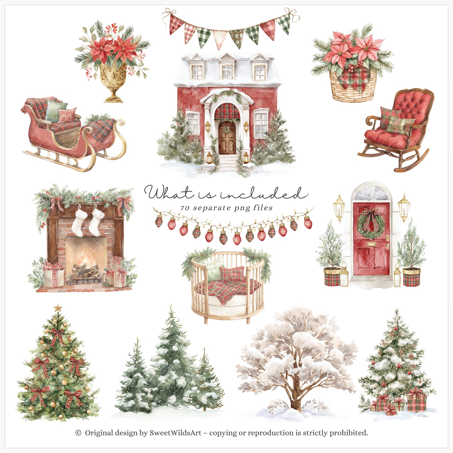 Holiday Classics - Christmas Teddy Bears Clipart, Cute Festive Nursery Animals | 70 PNG