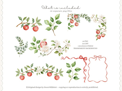 Apple Classics - Floral Clipart, Apple Blossom, Orchard Florals, Apple Branches, Nursery Flower | 28 PNG