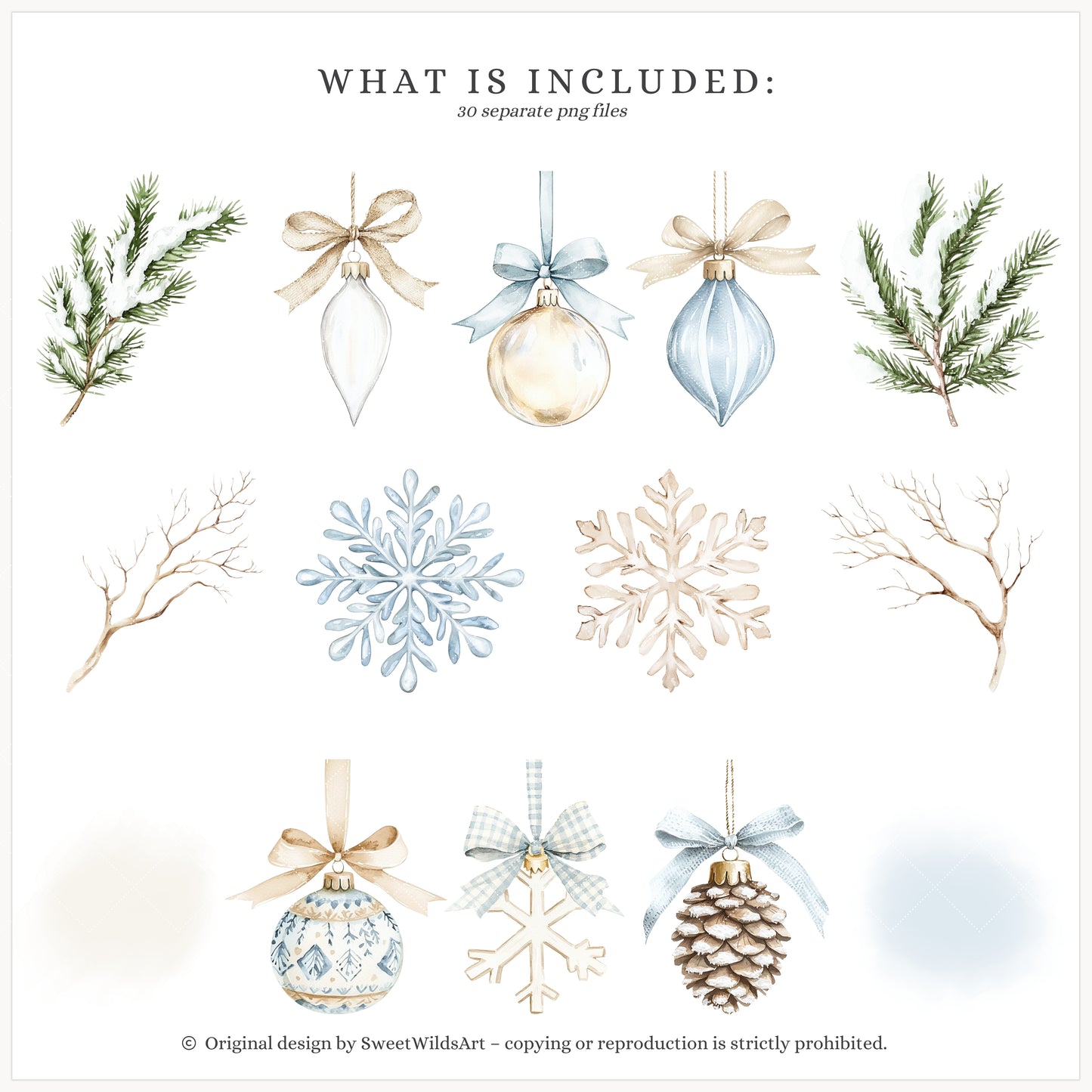 Winter Geese - Winter Floral Arrangements, Poinsettia, Fir Branches, Christmas Ornaments | 30 PNG