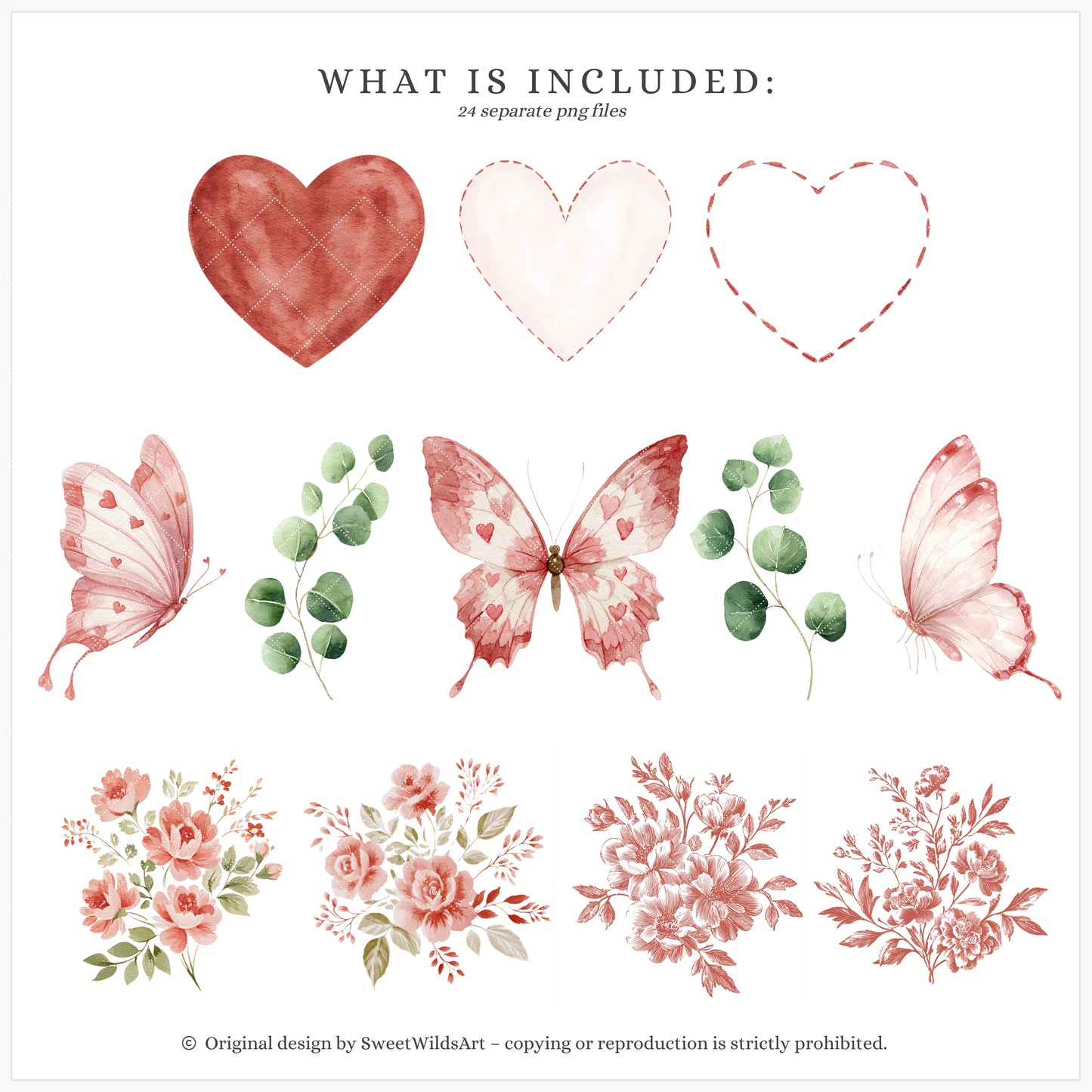 Romantic Classics - Floral Arrangements Clipart, Rose Bouquets, Valentine's Day, Hearts | 24 JPEG