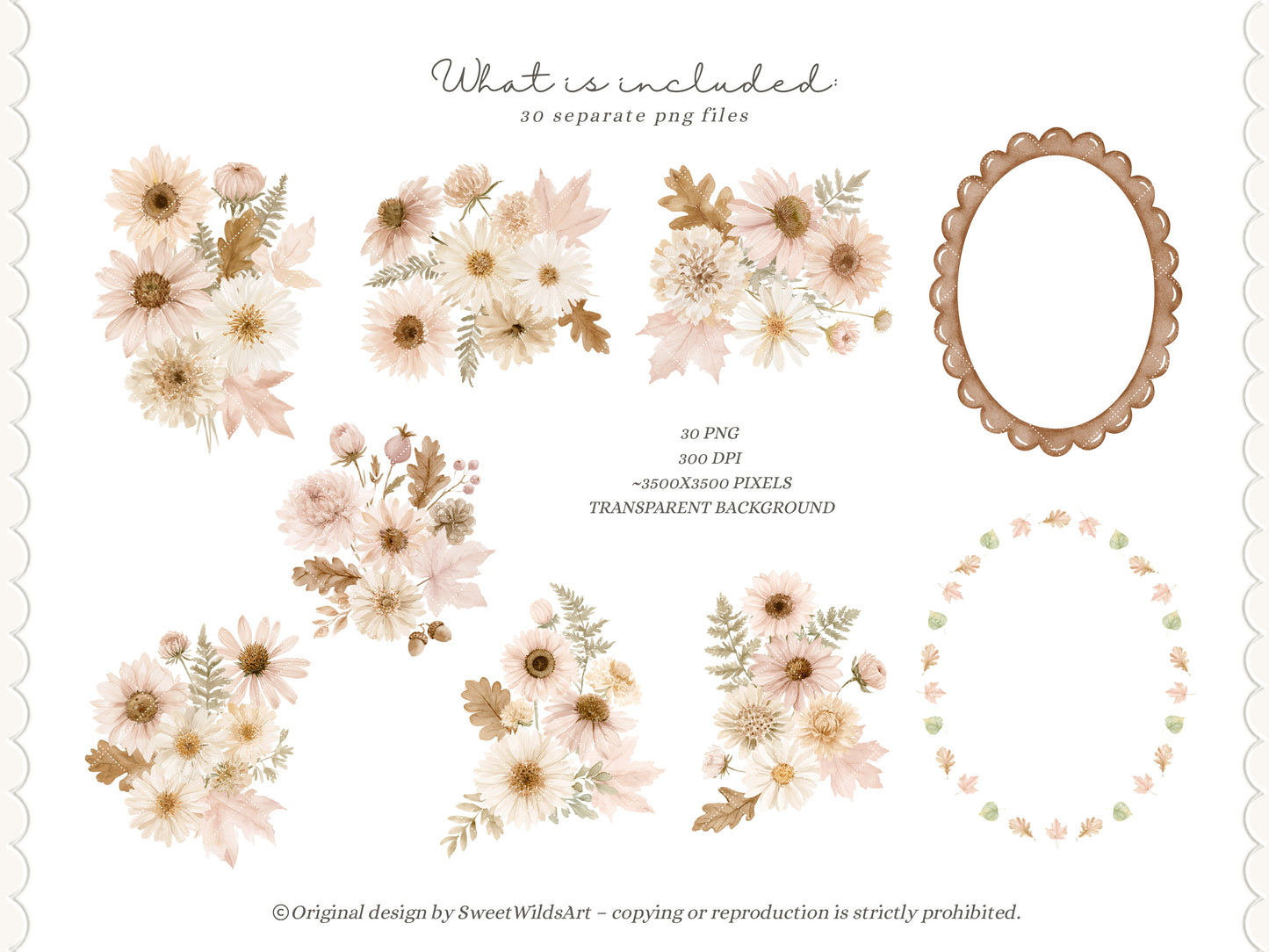 Gentle October - Watercolor Fall Floral Arrangements, Autumn Botanicals Collection | 30 PNG
