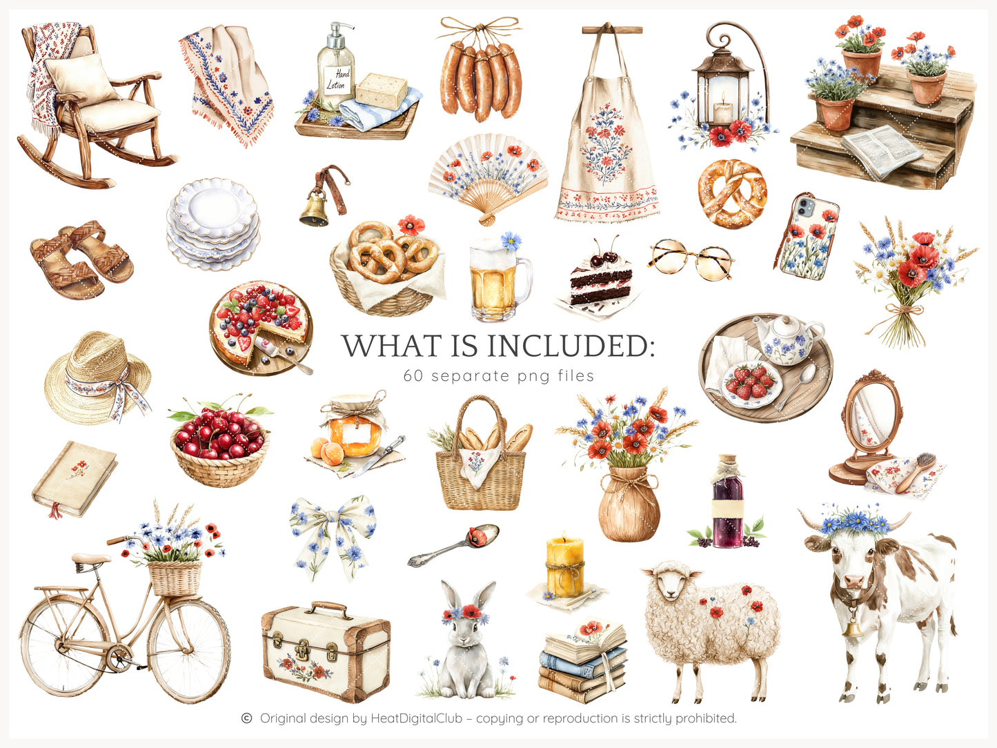 Alpine Summer -  Bavarian Cottage, Summer Clipart, Rustic Countryside | 60 PNG