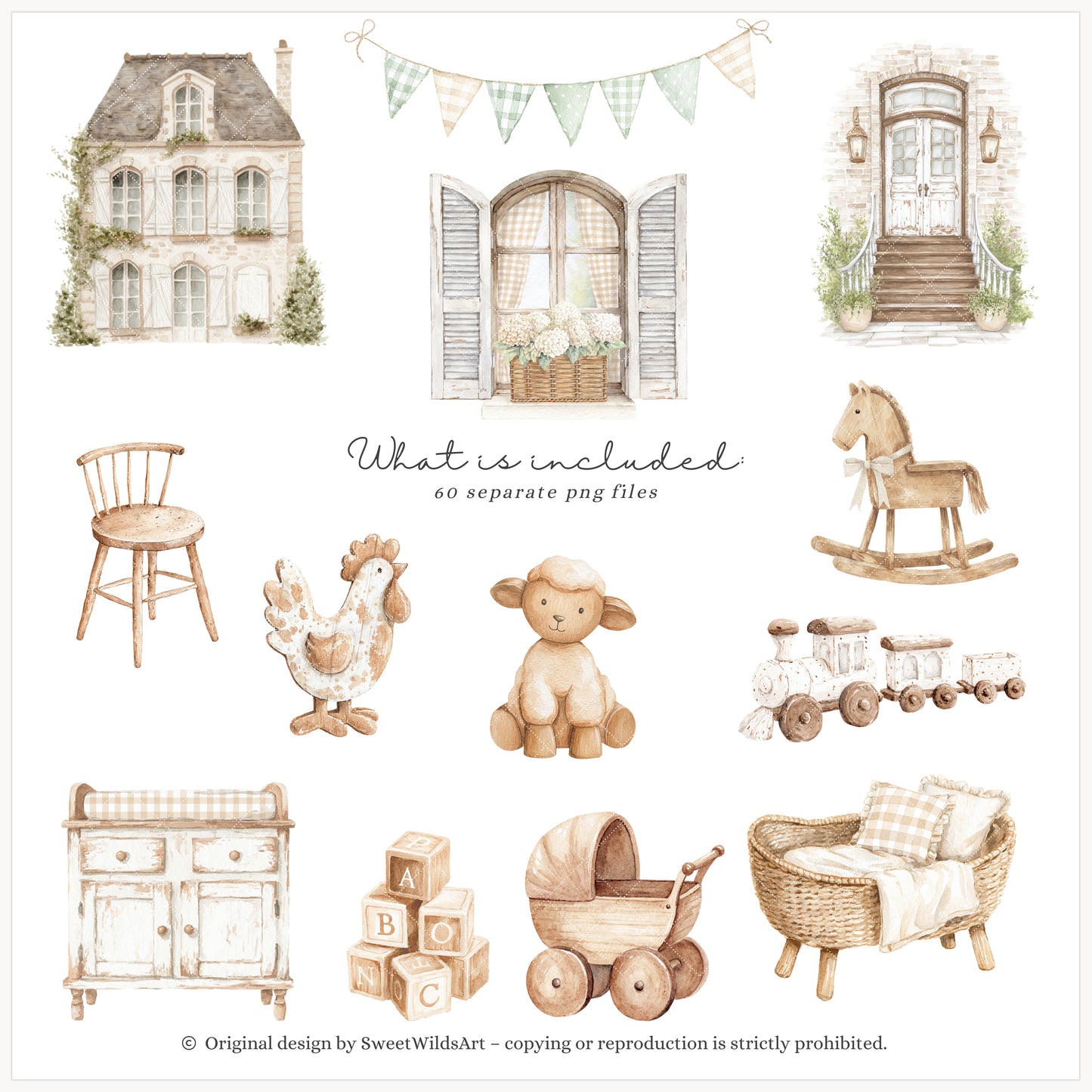 Cottage Classics - Teddy Bears Clipart, Kids Nursery, Vintage Toys, Grandmillennial | 60 PNG