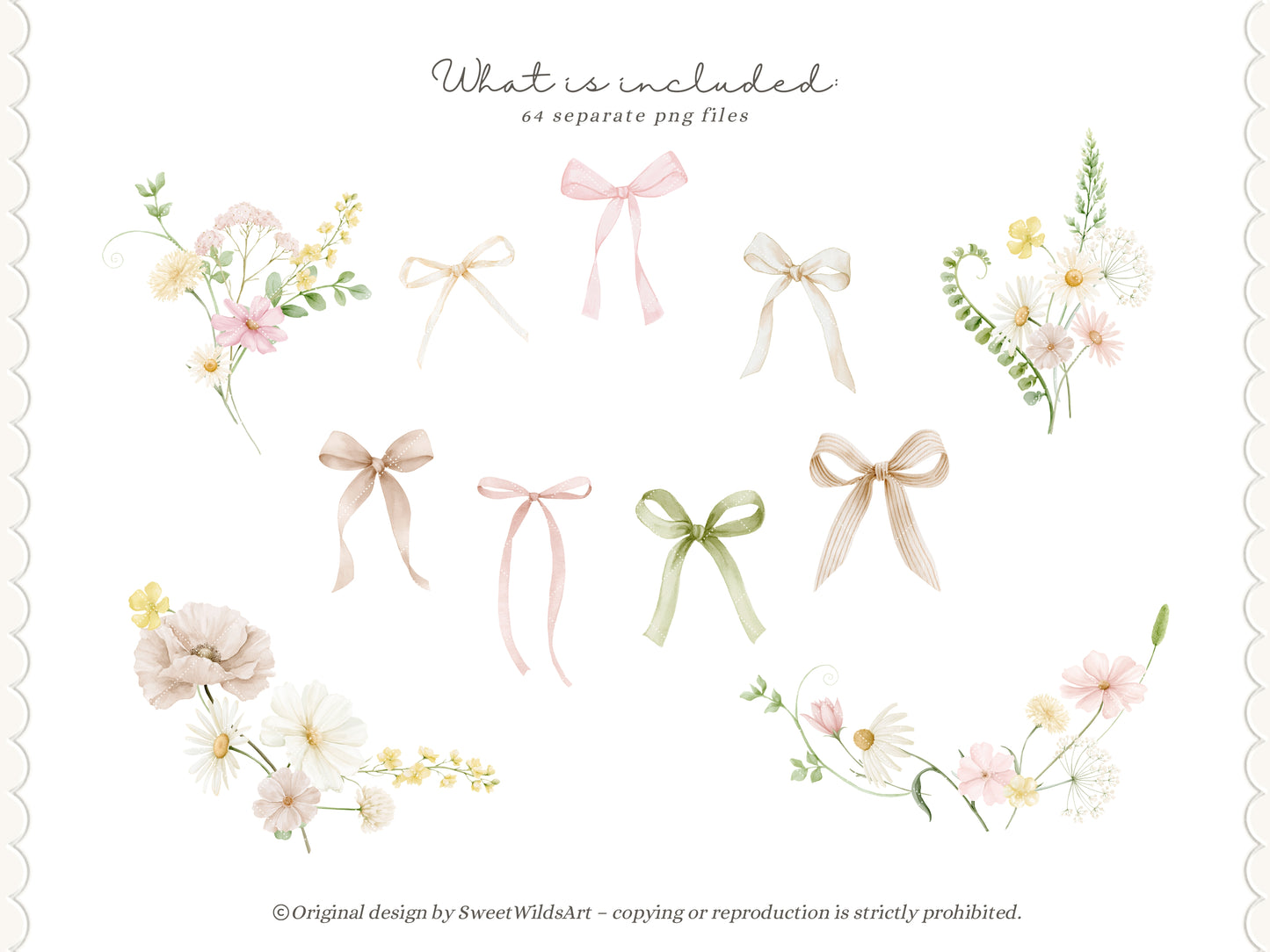 Sweet Wilds - Wildflowers Clipart, Meadow Flowers, Coquette Floral, Pink Ivory Flowers, Baby Shower | 70 PNG/JPEG