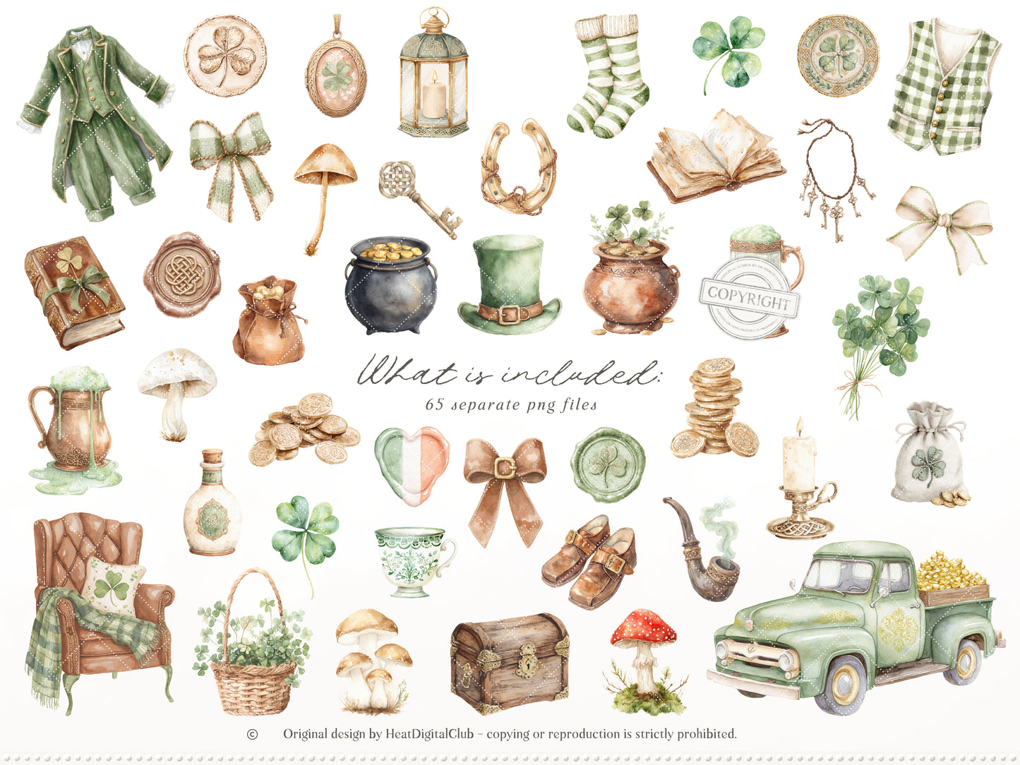 Lucky Archive - St. Patrick’s Day Clipart, Leprechaun, Clover, Shamrock Patterns, Irish Cottage, Rainbow | 75 PNG/JPEG