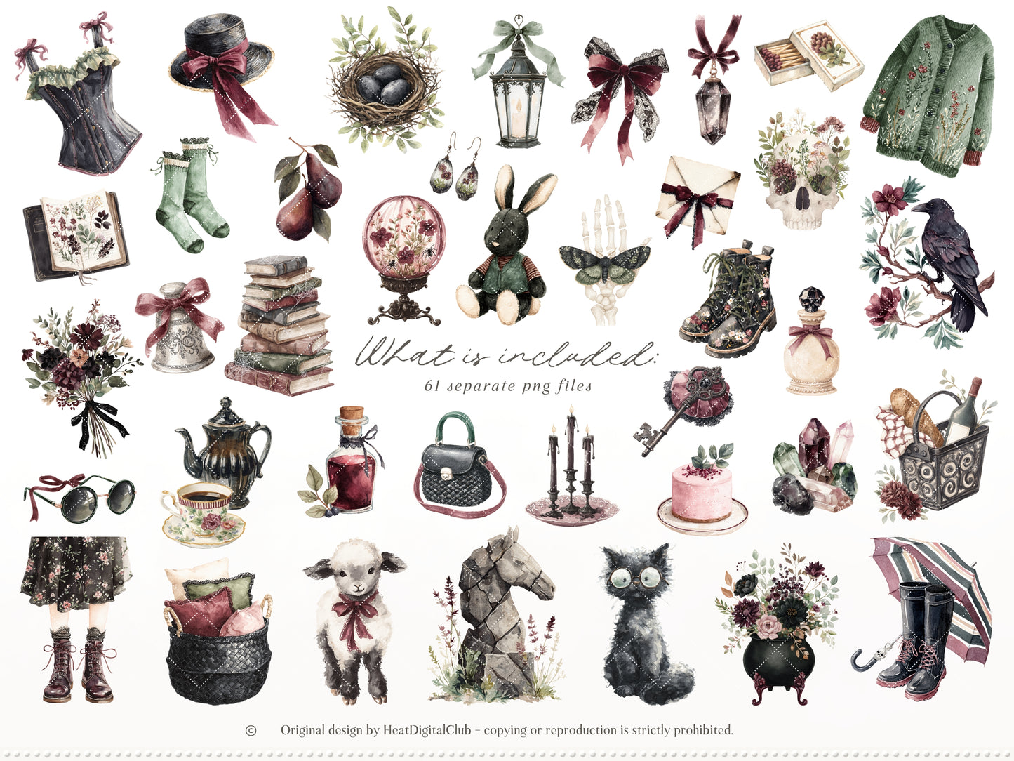 Haunted Spring - Gothic Spring Clipart, Dark Floral Clipart, Moody Spring, Cottagecore | 61 PNG