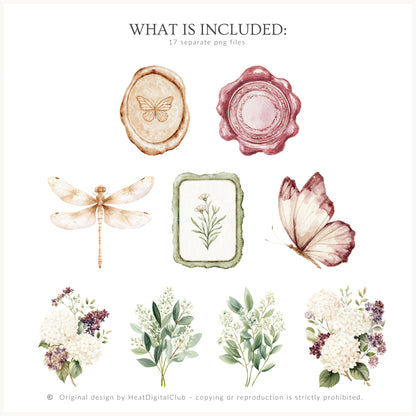 Spring Journey - Floral Arrangements  Clipart, Botanical, Elegant English Spring Flowers, Soft Wildflowers | 17 PNG