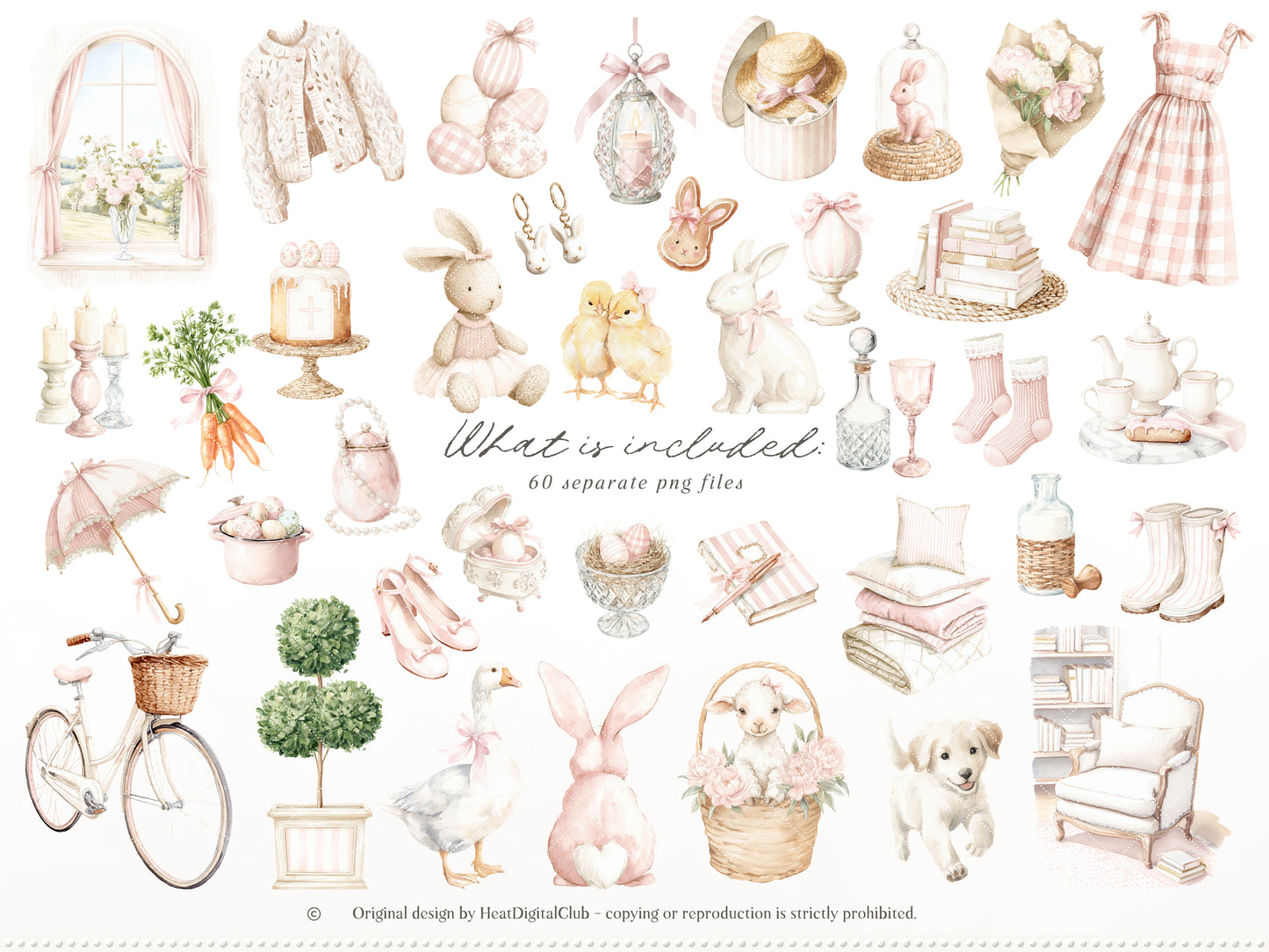 Easter Blush - Clipart, Elegant Easter, Pastel Pink Spring, Cottagecore, Bunny | 60 PNG