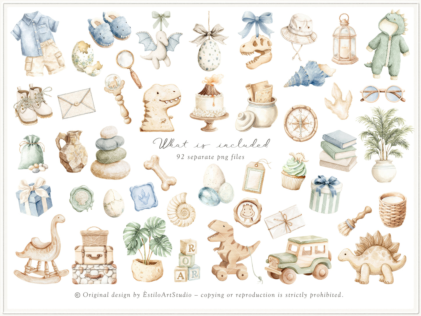 Dino Atelier - Clipart, Baby Dinosaurs, Plush Toys Animals, Prehistoric Baby Shower, Nursery | 102 PNG/JPEG