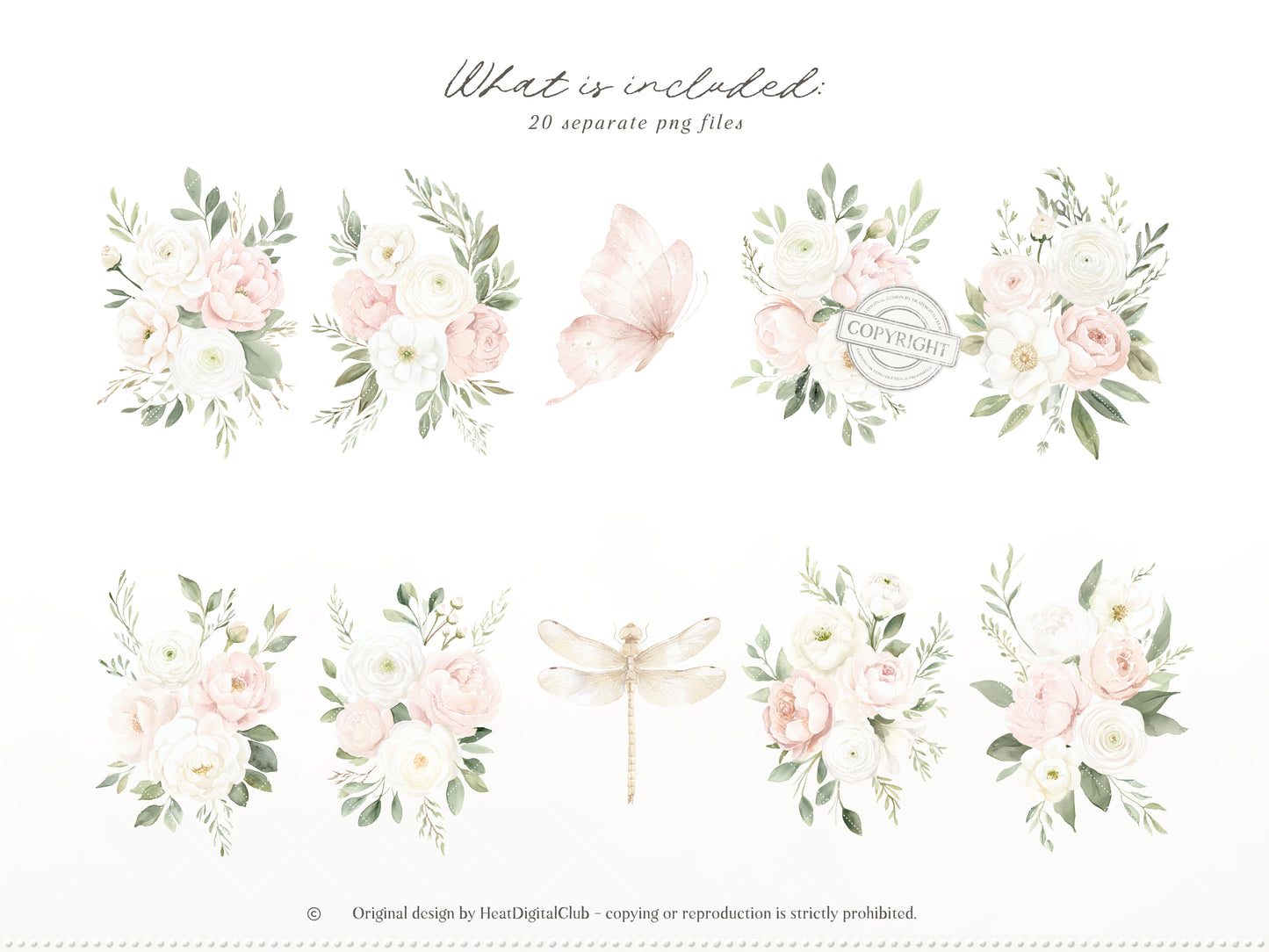 Easter Blush - Floral Arrangements Clipart, Pink Roses Bouquets, Spring Floral, Elegant Easter | 20 PNG