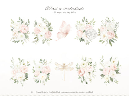 Easter Blush - Floral Arrangements Clipart, Pink Roses Bouquets, Spring Floral, Elegant Easter | 20 PNG
