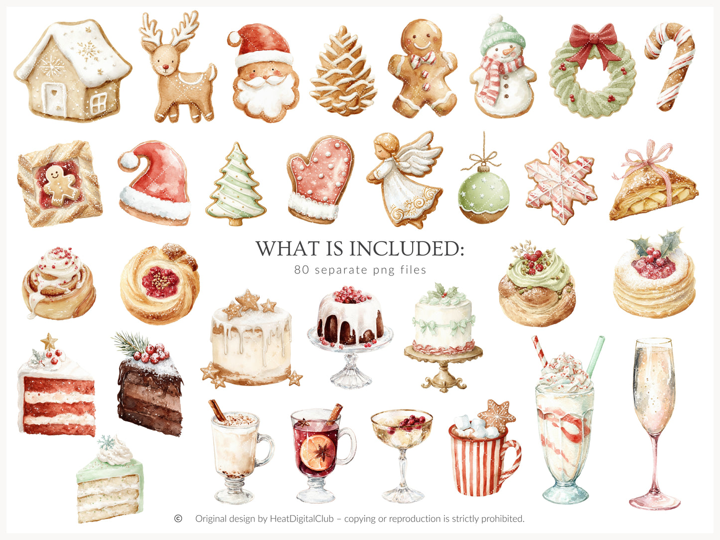 Holiday Treats - Christmas Bakery Clipart, Festive Desserts, Cozy Sweets, Cake,Cookies | 80PNG/10JPEG