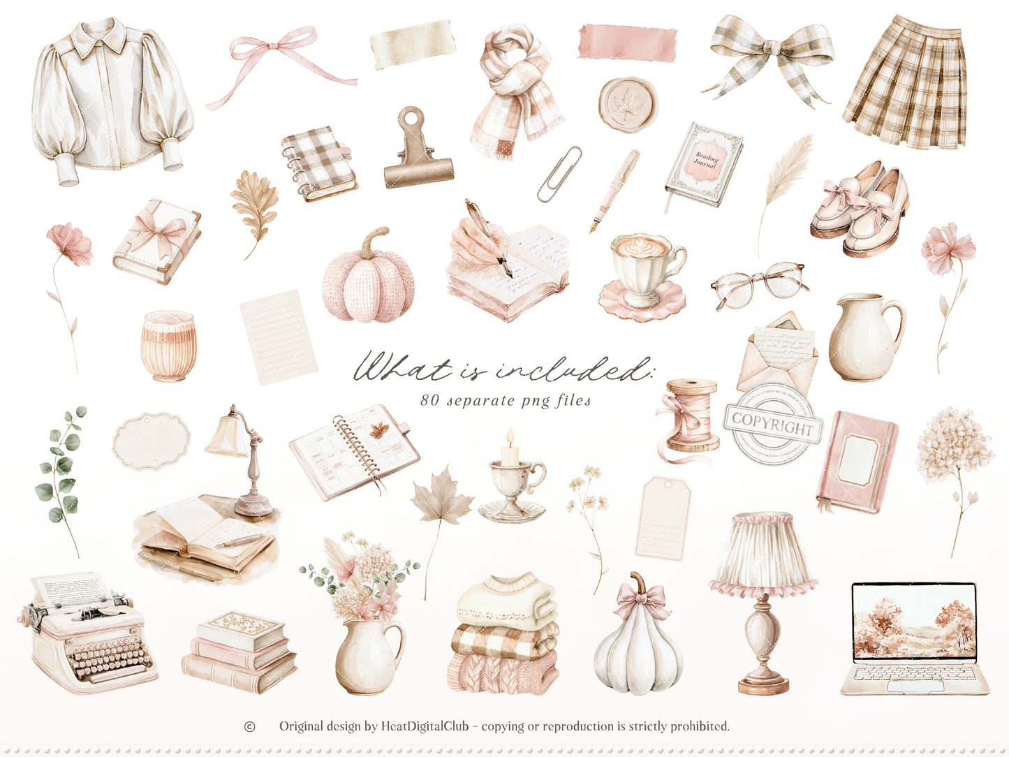 Fall Notes - Clipart Collection, Autumn Planner, Cozy Stationery, Book Lover, Journal Graphics | 90 PNG/JPEG
