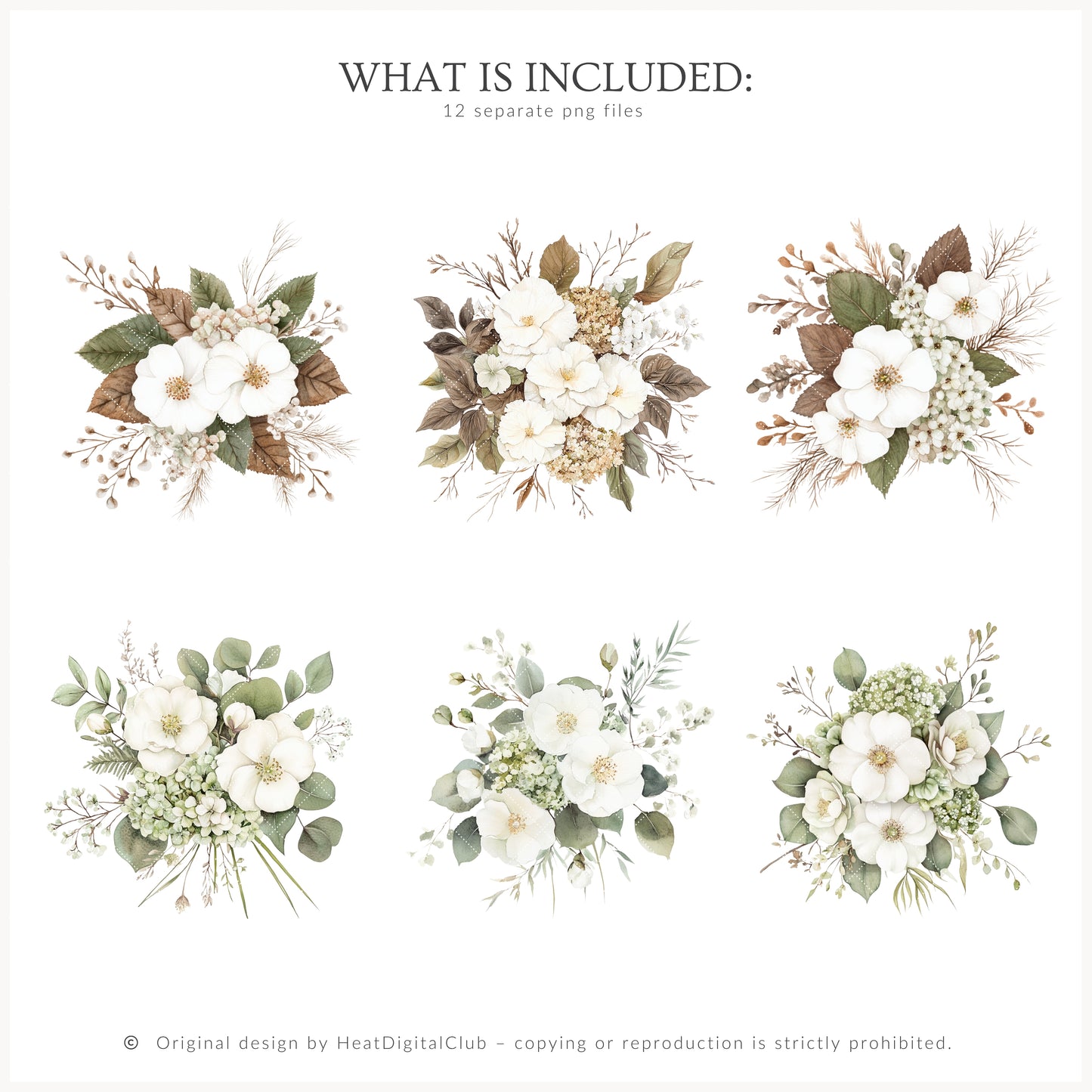 Rainy Kyoto - Floral Arrangements, White Elegant Flowers, Japanese Botanical | 12 PNG